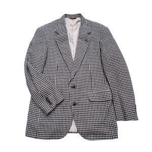 Vintage Ivy Prep Silk Linen Blue Tan Houndstooth Blazer Jacket Sport Coat 44R